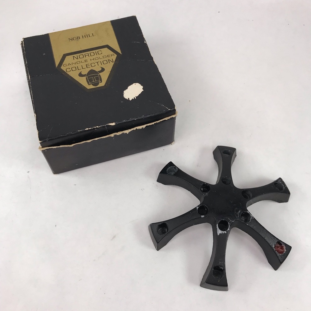 NOB HILL NORDIC COLLECTION CAST IRON TAPER CANDLEHOLDER VINTAGE IN ORIGINAL BOX